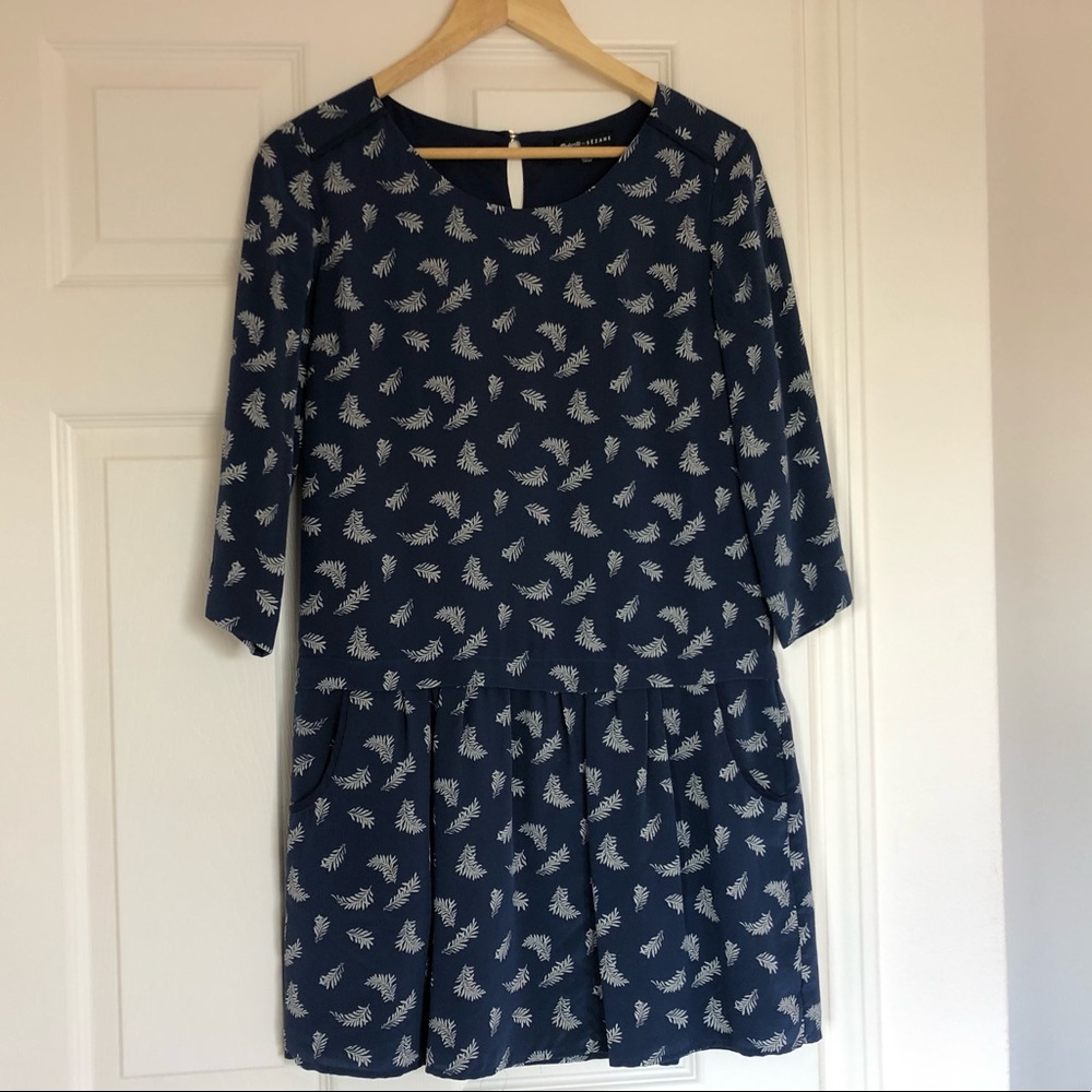 Sezane by Madewell Feather Silk Print Dress SZ 0